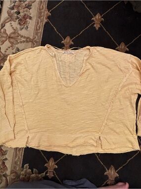 We The Free Pale Yellow V-Neck Lightweight Pullover
